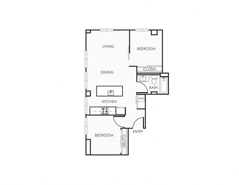 Floor plan for 2 beds, 1 bath, 919 sqft